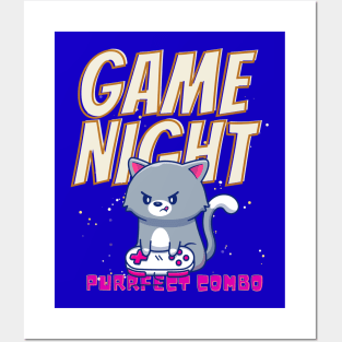 Game Night A Purrfect Combo Gamer Cat Posters and Art